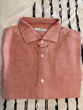 Boglioli Men's Dusty Pink Linen Button-Down Shirt